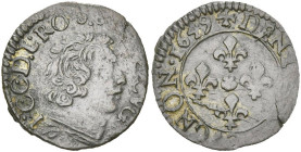 CUGNON, Ferdinand Charles de Löwenstein (1644-1672), Cu denier tournois, 1649. D/ B. à d. R/ Quatre lis dans le champ. Weiller 15. 1,00 g. Very Fine....