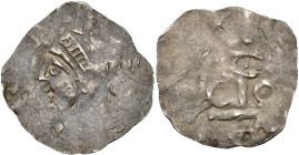 BASSE-LOTHARINGIE, AR denier, début du 11e s., atelier mosan. Au type immobilisé du denier d'Otton III, roi (983-996) frappé à Cologne. D/ B. diad. à ...