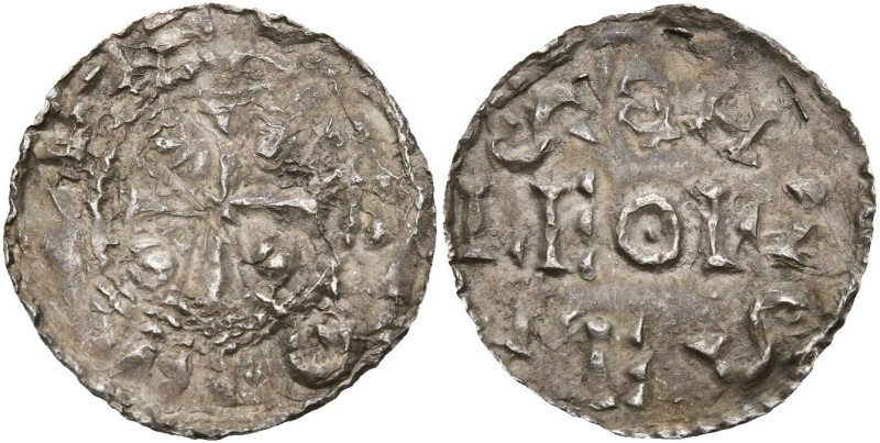 LIÈGE, Principauté, AR denier. Au type immobilisé d'Otton Ier (936-973). D/ Croi...