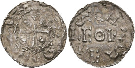 LIÈGE, Principauté, AR denier. Au type immobilisé d'Otton Ier (936-973). D/ Croix cantonnée de quatre globules. Légende dégénérée. R/ Dans le champ, L...