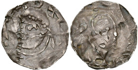 LIÈGE, Principauté, AR denier, Liège. Au titre d'Henri III (1039-1056). D/ T. à g. R/ Crosse tournée à g. Chestret 24; Dengis 140 (Maastricht); Dan. 1...