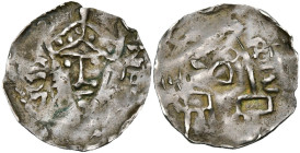 LIÈGE, Principauté, AR denier, Maastricht. Au titre d'Henri III (1039-1056). D/ T. couronnée de f. R/ Portail d'église. Dan. 246; Dengis 74; Ilisch II...