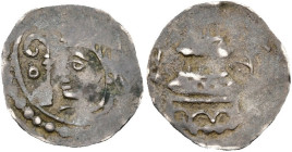 LIÈGE, Principauté, Henri de Leez (1145-1164), AR obole, Liège. D/ T. mitrée à g. entourée par trois annelets. Devant, une crosse. R/ Grande tour surm...