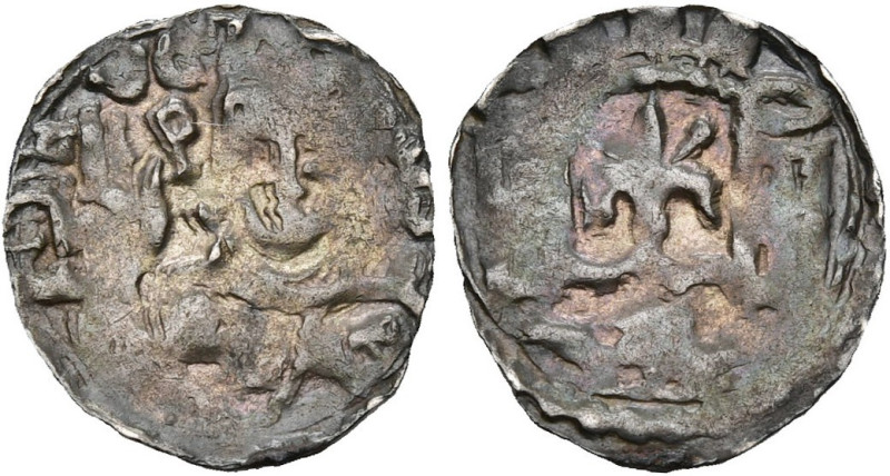LIÈGE, Principauté, Hugues de Pierrepont (1200-1229), AR denier, Liège. D/ B. mi...