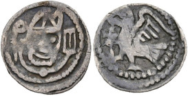 LIÈGE, Principauté, Henri de Gueldre (1247-1274), AR obole, Liège. D/ B. mitré de f., de style grossier, ten. une crosse et les Evangiles. R/ Aigle au...