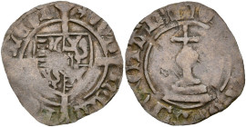 LIÈGE, Principauté, Jean de Heinsberg (1419-1455), Cu petit brûlé (demi-mite), Hasselt. D/ Écu de Heinsberg posé sur une croix longue. R/ MONETA NOVA ...