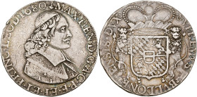 LIÈGE, Principauté, Maximilien Henri de Bavière (1650-1688), AR ducaton, 1680 (sur 1670), Liège. Différent: perron. D/ B. à d., coiffé d'une calotte. ...