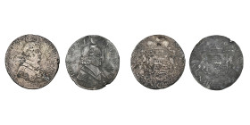 LIÈGE, Principauté, Jean-Louis d'Elderen (1688-1694), lot de 2 ducatons, 1689, avec petit buste et grand buste. Chestret 652, 653. Pièces d'épave avec...
