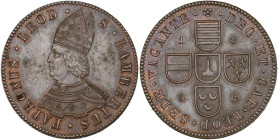 LIÈGE, Principauté, Siège vacant, Cu liard apocryphe, 1852, C. Jéhotte (Bruxelles). D/ B. mitré de saint Lambert à g. R/ Croix formée par cinq écusson...