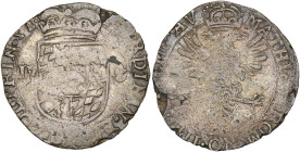 STAVELOT, Abbaye, Ferdinand de Bavière (1612-1650), AR double sol, s.d. (avant mai 1614). Au titre de Matthias II. D/ Écu couronné aux armes écartelée...