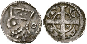VLAANDEREN, Graafschap, AR kleine denarius, 1220-1253, Gent. Vz/ Gehelmd hoofd l. met op de helm een lelie en in het veld een ring. Kz/ G-Λ-N-T Lang g...