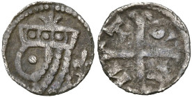 VLAANDEREN, Graafschap, AR kleine denarius, 1253-1259, Gent. Vz/ Gehelmd hoofd l. met in de helm drie punten gescheiden door een streepje en erboven e...