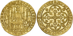 VLAANDEREN, Graafschap, Lodewijk van Male (1346-1384), AV nieuw gouden schild met de leeuw (écu d'or au lion), 1370/1372-1384, Gent en Mechelen. Vz/ D...