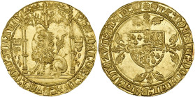 VLAANDEREN, Graafschap, Philips de Goede (1419-1467), AV gouden leeuw (lion d'or), 1454-1460, Brugge en Gent. Vz/ Zittende leeuw n. l. onder een gotis...