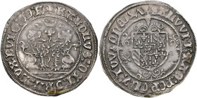 VLAANDEREN, Graafschap, Karel de Stoute (1467-1477), AR dubbel vuurijzer, 1474, Brugge. Vz/ Vuurijzer tussen twee tegenover elkaar zittende leeuwen. S...