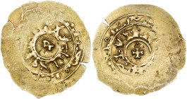 ITALIE, AMALFI, Roger II, roi de Sicile (1130-1154), AV tari, 1140-1154. D/ Au centre, R·. Légende pseudo-coufique sur le tour. R/ Croix entre deux po...
