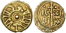 ITALIE, SICILE, Roger II, roi (1130-1154), AV tari, après 1140, Messine. D/ Légende coufique. Point au centre. R/ IC-XC/ NI-KA de part et d'autre d'un...