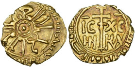 ITALIE, SICILE, Roger II, roi (1130-1154), AV tari, après 1140, Messine. D/ Légende coufique. Point au centre. R/ IC-XC/ NI-KA de part et d'autre d'un...