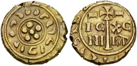 ITALIE, SICILE, Frédéric II de Hohenstaufen (1197-1250), AV multiple de tari, 1231-1250, Messine (?). D/ Six globules formant une rosace. Légende couf...