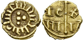 ITALIE, SICILE, Frédéric II de Hohenstaufen (1197-1250), AV fraction de tari, 1231-1250, Messine (?). D/ Trois globules en ligne, un quatrième à d. Su...
