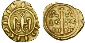 ITALIE, SICILE, Frédéric II de Hohenstaufen (1197-1250), AV tari, 1231-1250, Brindisi (?). D/ Aigle de f., t. à g. À g., un point. R/ Croix longue. De...