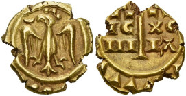ITALIE, SICILE, Frédéric II de Hohenstaufen (1197-1250), AV tari, 1231-1250, Brindisi (?). D/ Aigle couronnée de f., t. à g. À g., un croissant. R/ Cr...