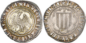 ITALIE, SICILE, Frédéric III (1296-1337), AR pierreale, s.d., Messine. Sigle F. D/ Aigle éployée et couronnée, t. à d., dans un polylobe cantonné d'an...
