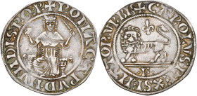 ITALIE, ROME, Charles d'Anjou, sénateur romain, AR grosso rinforzato, 1268-1278 ou 1281-1284. D/ + CAROLVS REX SENATOR VRBIS Lion passant à g., t. de ...
