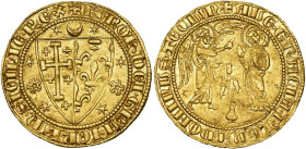 ITALIE, NAPLES, Charles Ier d'Anjou (1266-1285), AV salut d'or (carlino), 1277-1285. D/ + KAROL' DEI GRA IERL'M SICILE REX Écu de Jérusalem et de Fran...