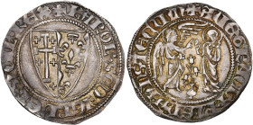 ITALIE, NAPLES, Charles II d'Anjou (1285-1309), AR salut d'argent (carlino), 1285-1302. D/ Écu parti de Jérusalem et de France. R/ L'Annonciation à la...