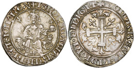 ITALIE, NAPLES, Charles II d'Anjou (1285-1309), AR gigliato (carlino), 1303-1309. D/ Le roi trônant de f. sur deux lions, ten. un sceptre fleurdelisé ...