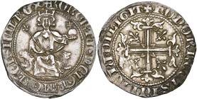 ITALIE, NAPLES, Robert d'Anjou (1309-1343), AR gigliato, début du règne. D/ Le roi trônant de f. sur deux lions, ten. un sceptre fleurdelisé et un gl....