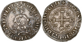 FRANCE, PROVENCE, Comté, Robert d'Anjou (1309-1343), AR gillat, Avignon. D/ Le comte trônant de f. sur deux lions, ten. un sceptre fleurdelisé et un g...