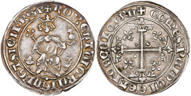 FRANCE, PROVENCE, Comté, Robert d'Anjou (1309-1343), AR gillat, Avignon. D/ Le comte trônant de f. sur deux lions, ten. un sceptre fleurdelisé et un g...