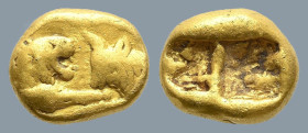 KINGS OF LYDIA. Kroisos (Circa 564/53-550/39 BC). Sardes. Heavy standard
AV 1/6 Stater (9,1mm 1,7g)
Obv: Confronted foreparts of a lion and a bull....