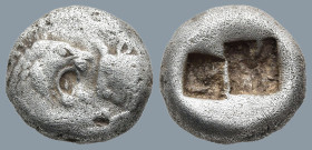 KINGS of LYDIA. Kroisos (Circa 564/53-550/39 BC).
AR Siglos (14,9mm 5,3g)
Obv: Confronted foreparts of lion and bull.
Rev: Two incuse square punche...