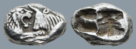 KINGS of LYDIA. Kroisos. (circa 561-546 BC). Sardes
AR 1/6 Stater (11,5mm 1,7g)
Obv: Confronted foreparts of lion to right and bull to left
Rev: Tw...