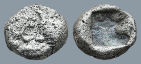 KINGS of LYDIA. Kroisos (Circa 564/53-550/39 BC).
AR 1/12 Stater (8,6mm 0,63g)
Obv: Confronted foreparts of bull right and lion left.
Rev: Incuse p...