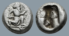 ACHAEMENID EMPIRE. Time of Artaxerxes II to Artaxerxes III (circa 375-340 BC). Sardes or subsidiary mint.
AR 1/4 Siglos (8,9mm 1,3g)
Obv: Persian ki...