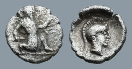 PERSIA. Achaemenid Empire. Uncertain mint in Cilicia. (4th century BC)
AR Tetartemorion (6,1mm 0,14g)
Obv: Persian king or hero in kneeling-running ...