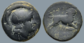 KINGS OF THRACE. Lysimachos (305-281 BC). Lysimacheia.
AE Bronze (18,7mm 4,9g)
Obv: Head of Athena to right, wearing crested Attic helmet.
Rev: ΒΑΣ...
