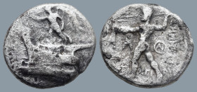 KINGS of MACEDON. Demetrios I Poliorketes (306-283 BC). Tarsos mint
AR Drachm (17,6mm 3,6g)
Obv: Nike on prow of galley left, blowing trumpet
Rev: ...