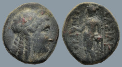 SELEUKID KINGS. Antiochos III Megas.(Circa 223-187 BC). Sardes mint.
AE Bronze (15,8mm 3,7g)
Obv: Laureate head of Apollo right.
Rev: BAΣIΛEΩΣ ANTI...