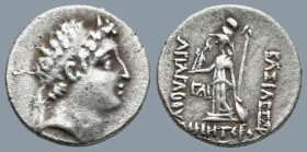 KINGS of CAPPADOCIA. Ariarathes VII (Circa 107/6-101/0 BC).
AR Drachm (17,9mm 3,9g)
Obv: Diademed head right.
Rev: ΒΑΣΙΛΕΩΣ ΑΡΙΑΡΑΘOV ΦIΛOMHTOPO. A...