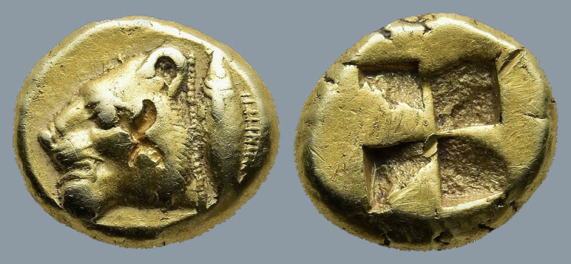MYSIA. Kyzikos. (Circa 550-450 BC).
EL Hekte (11,4mm 2,7g)
Obv: Head of snarling...