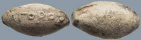 Ancient PB Sling Bullet. (Circa 4th-1st century BC)
(34,9g 31,8mm diameter)
Obv: AΓOPOY
Rev: -