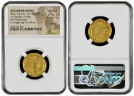 Byzantine Empire, M. Tiberius, AD 582-602. AV solidus. Choice AU, 3/5, 2/5.