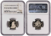 Barbados 25 Cents 1975 FM. NGC PF 69 ULTRA CAMEO