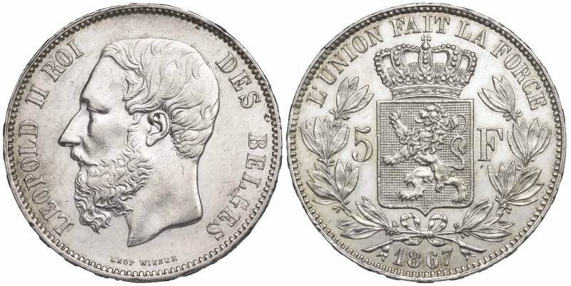 Belgium 5 Francs 1867

KM-24, Mor-154.a; King Leopold II (1865-1909); Silver (...