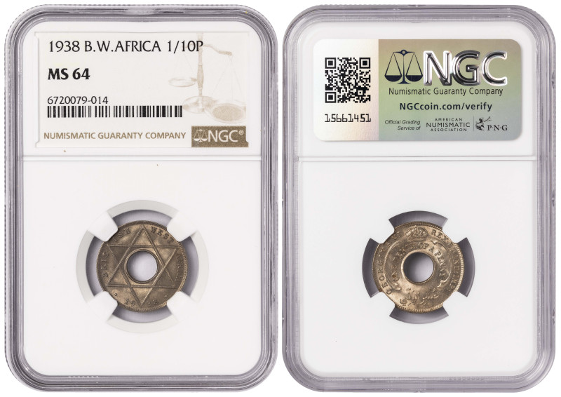 British West Africa ⅒ Penny 1938. NGC MS 64

KM-20; King George VI (1936-1952)...